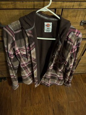 Dickies Brown & Pink Plaid Hooded Flannel Jacket